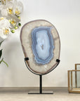 Stunning Blue Agate & Quartz Slice - Stand Included