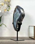 Natural Blue Agate Slice on Stand – Vibrant Pattern for Home Display - MWS2656