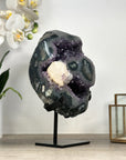 Natural Amethyst Stone with Calcite Crystal Formation, Metallic Display Included - MWS2355