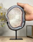 Polished Blue Banded Agate, Quartz & Jasper Slice from Uruguay on Stand – Unique Crystal Decor Gift - MWS2001