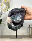 Natural Amethyst Stone with Calcite Crystal Formation, Metallic Display Included - MWS2355