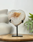 Yellow Quartz Druzy & Quartz Stone Heart Carving - HST0354