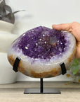 Unique Natural Amethyst Geode with Quartz Shell on Stand - MWS3313