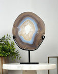 Blue Banded Agate Slice Portal with Metallic Stand - MWS2134