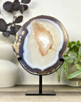 Blue Banded Agate & Quartz Slice Portal on Metal Stand - MWS3290