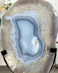 Blue Banded Agate Slice on Stand – Natural Stone Display Statement Piece - MWS2920