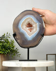 Blue Banded Agate Slice Portal with Metallic Stand - MWS2134