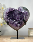 Stunning Natural Amethyst Heart Carving with Metal Stand - HST0231