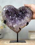 Amethyst & Agate Heart Carving with Metal Stand - HST0232