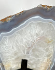 Blue Banded Agate & Quartz Stone Slice on Metal Stand - MWS3036