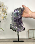 Amethyst Leaf Carving on Stand with Deep Purple Crystals - MWS2813