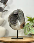 Natural Sugar Quartz Geode Mineral Specimen on Metal Stand - MWS3110