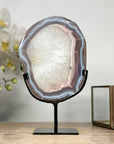 Polished Blue Banded Agate, Quartz & Jasper Slice from Uruguay on Stand – Unique Crystal Decor Gift - MWS2001