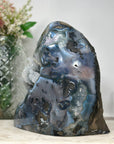 Unique Large Quartz Geode with Blue agate Shell full of Stalactites - CBP1074