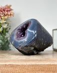 Amethyst & Blue Banded Agate Stone Geode with Druzy Cavity - STGE0005