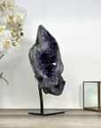 Large Natural Amethyst Stone with Green Jasper Shell on Metal Stand - MWS2820