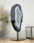 Blue Agate Slice with Black Metal Stand – Natural Uruguayan Crystal for Home Styling - MWS2005
