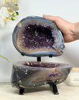 Beautiful Blue Banded Agate & Amethyst Jewerly Box - MWS1498
