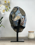 Uruguayan Amethyst & Blue Agate Geode, Metallic Stand Included - MWS1772