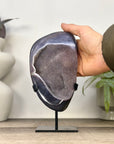 Blue Agate Geode with Druzy Crystals - Metal Stand included - MWS3347