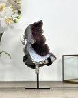 Agate & Amethyst Stone Leaf Carving on Metal Stand - MWS2810