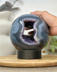 XXL Amethyst & Blue Banded Agate Sphere Geode - SPH0193