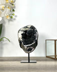 Black Quartz Druzy Geode on Metal Stand - MWS2725
