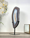 Agate Slice on Stand with Blue and White Bands | Home Decor Display - MWS2661