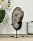 Agate Geode on Stand with Druzy Center – Natural Crystal Display Piece - MWS2903