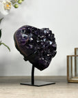 Top Grade Large Amethyst Crystal Heart, Metallic Stand Inluded - HST0282