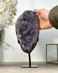 Natural Amethyst & Agate Geode full of Stalactite Formations - Metallic Stand Included - MWS2564