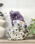 Natural Amethyst Cluster with Calcite Formation Covered with Sugar Crystals - CBP1423