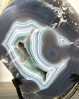 Natural Blue Agate Slice on Stand – Vibrant Pattern for Home Display - MWS2656