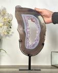 Agate Slice Portal with Amethyst Center on Stand – Home Decor Crystal - MWS2670