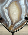 Blue Banded Agate & Quartz Stone Slice on Metal Stand - MWS3012