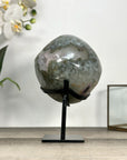 Green Quartz Geode on Metal Stand With Calcite Center - MWS2771
