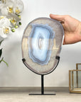 Stunning Blue Agate & Quartz Slice - Stand Included