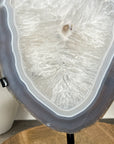 Polished Blue Banded Agate & Quartz Stone Slice on Metal Stand - MWS3037