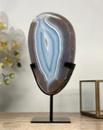 Decorative Blue Agate Slice with Metal Base – Natural Polished Stone from Uruguay - MWS2003