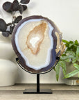 Blue Banded Agate & Quartz Slice Portal on Metal Stand - MWS3290