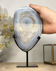 Banded Blue Agate Slice from Uruguay – Polished Stone Display for Healing Decor - MWS2006