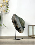 Polished Green Sugar Quartz Specimen on Black Metal Stand - MWS2726