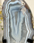 Blue Agate Polished Slice with Metal Stand – Uruguayan Gemstone for Shelf or Altar - MWS2010