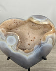 Natural Banded Agate & Quartz Druzy Stone Heart Carving - HST0326