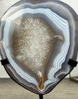 Blue Banded Agate & Quartz Stone Slice on Metal Stand - MWS3012