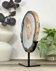 Blue Banded Agate & Quartz Slice Portal on Metal Stand - MWS3290