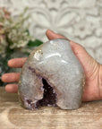 Gorgeous Quartz & Amethyst Stone Flame Carving Geode - FST0110