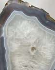 Polished Blue Banded Agate & Quartz Stone Slice on Metal Stand - MWS3037