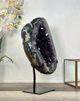 Deep Purple Amethyst Geode With Metal Stand – Elegant Crystal Display - MWS2700