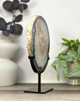 Blue Banded Agate & Quartz Slice Portal on Metal Stand - MWS3290